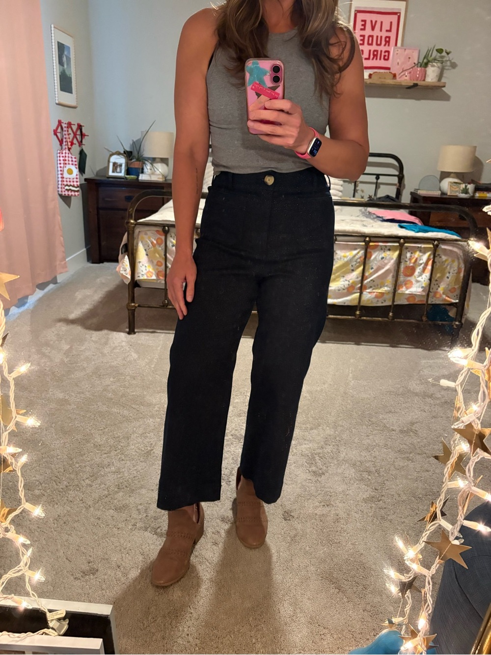 Maeve Colette High-Rise Straight Leg Jeans in dark sparkle - Picture 2 of 5